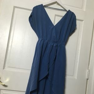 Amour Vert Blue Silk High Low Fishtail Dress